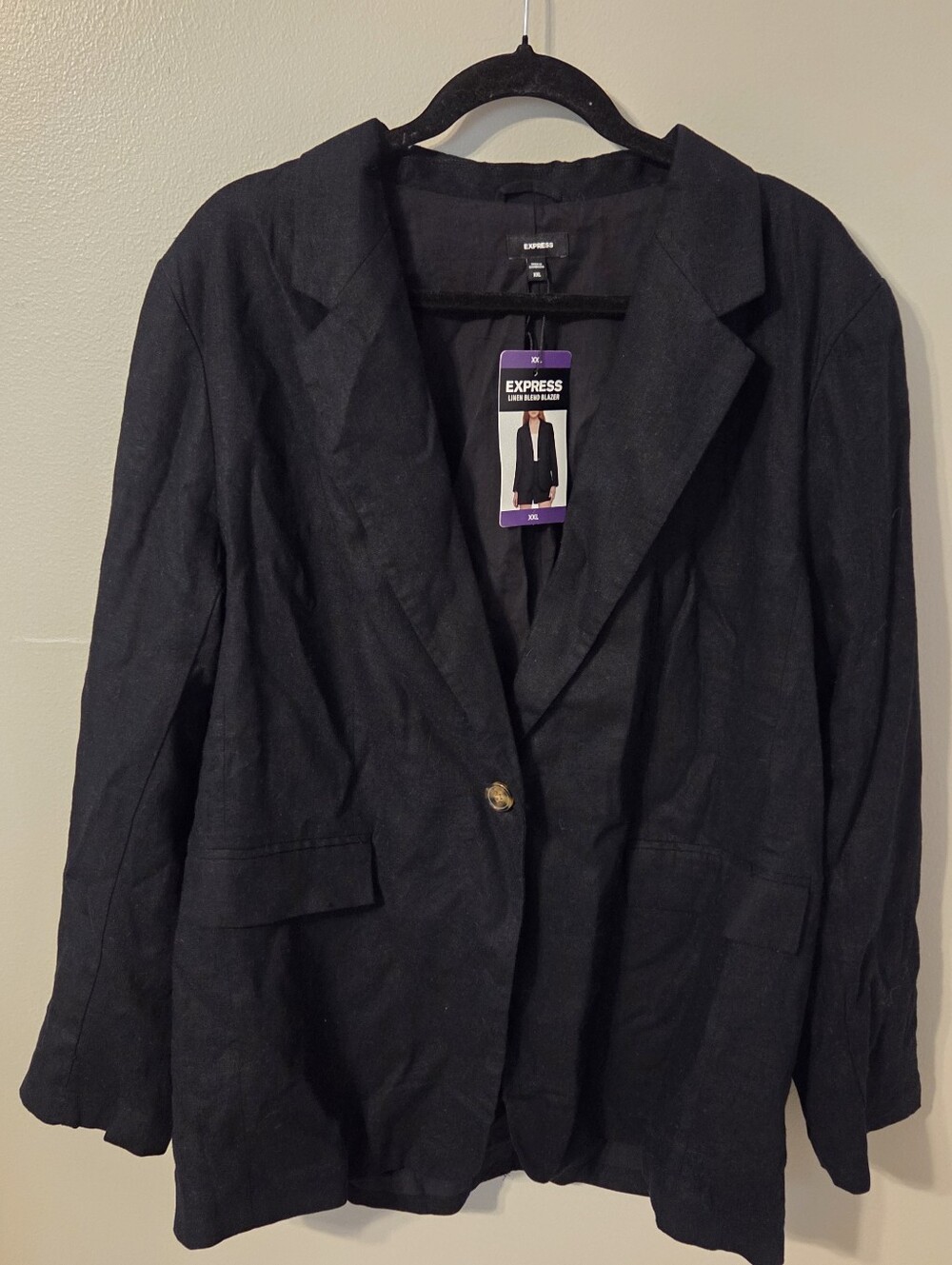 Express Women's Plus Size Black Linen Blend Preppy Blazer Sz XXL  NWT Office - Picture 2 of 8